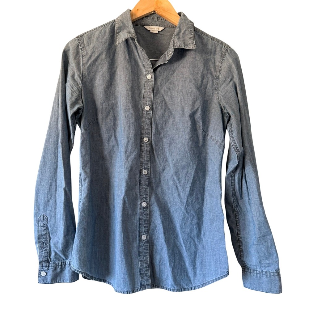 Garnet Hill Denim Chambray Button Down Shirt Blue Long Sleeve Size 6